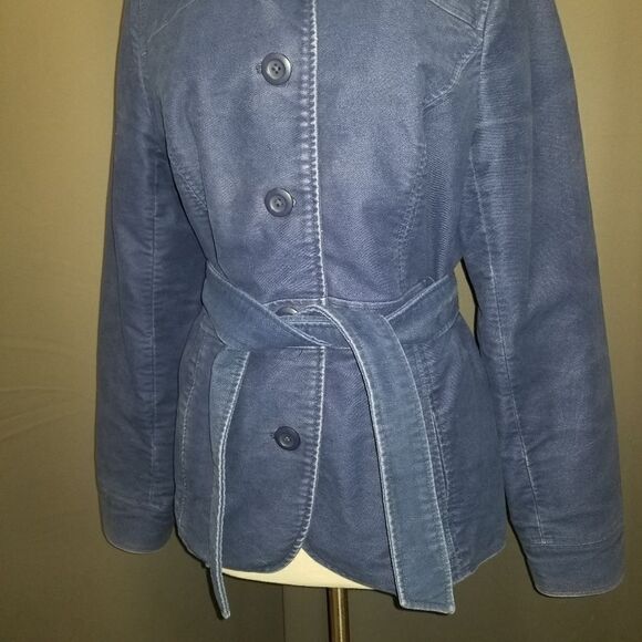 L.L. Bean Blue Corduroy Belted Buttoned Peacoat Md - Picture 4 of 7